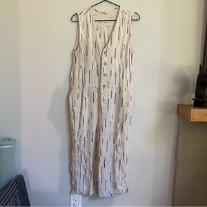 Grade & Gather Beige Line Print Linen Blend Jumpsuit